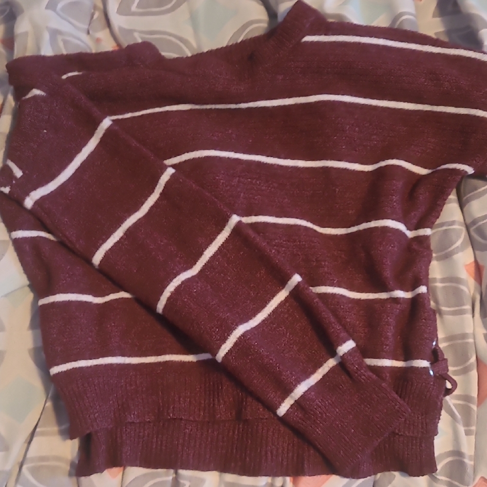 SO Burgundy and White Striped Sweater